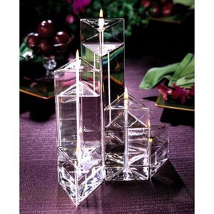 Firelight Glass Handblown Art Prism Paraffin Oil Candle Triangle Pillar Set of 3